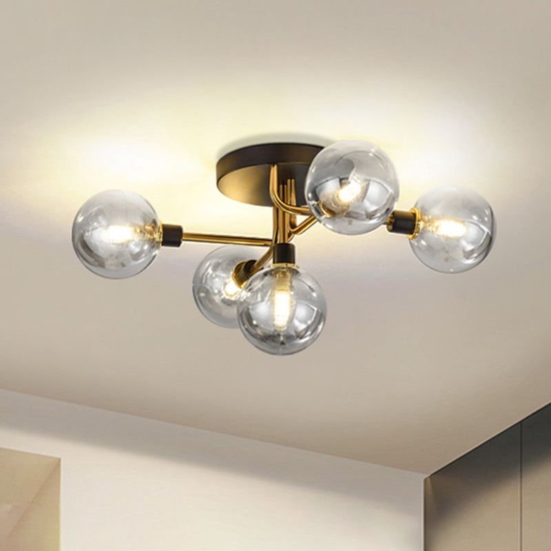 Postmodern Semi Flush Ceiling Lamp - 5-Light Dining Room Light Fixture with Ball Glass Shade