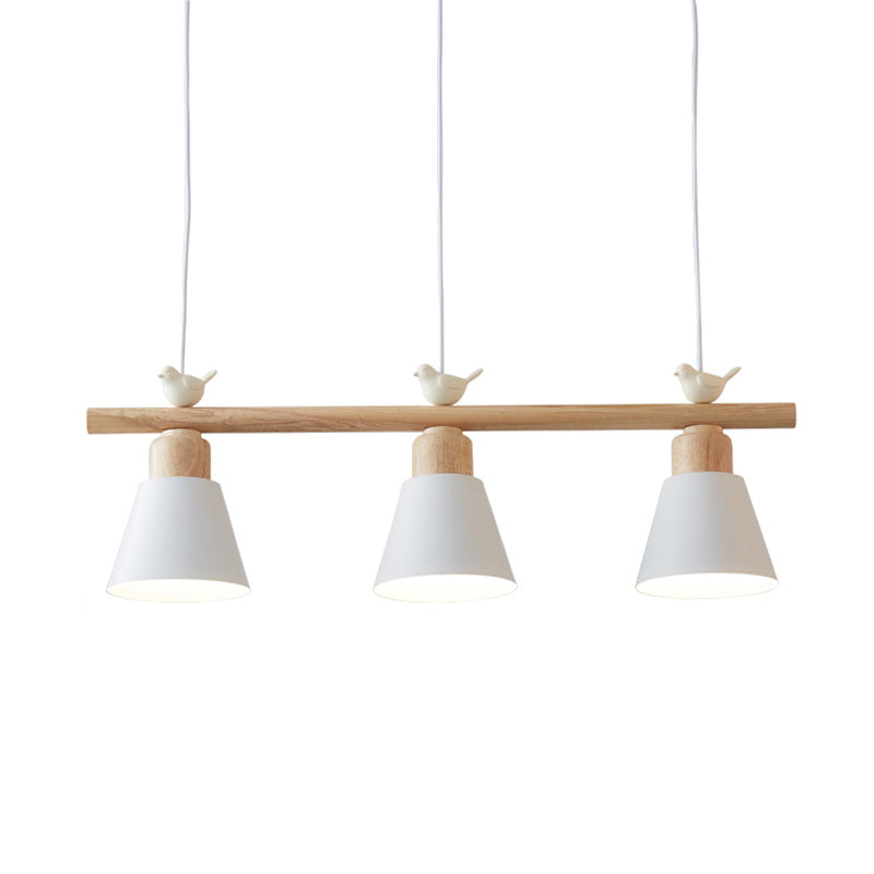 Nordic Shaded Hanging Island Light Metal Pendant With Bird Decor - 3-Head Dining Room Drop White /