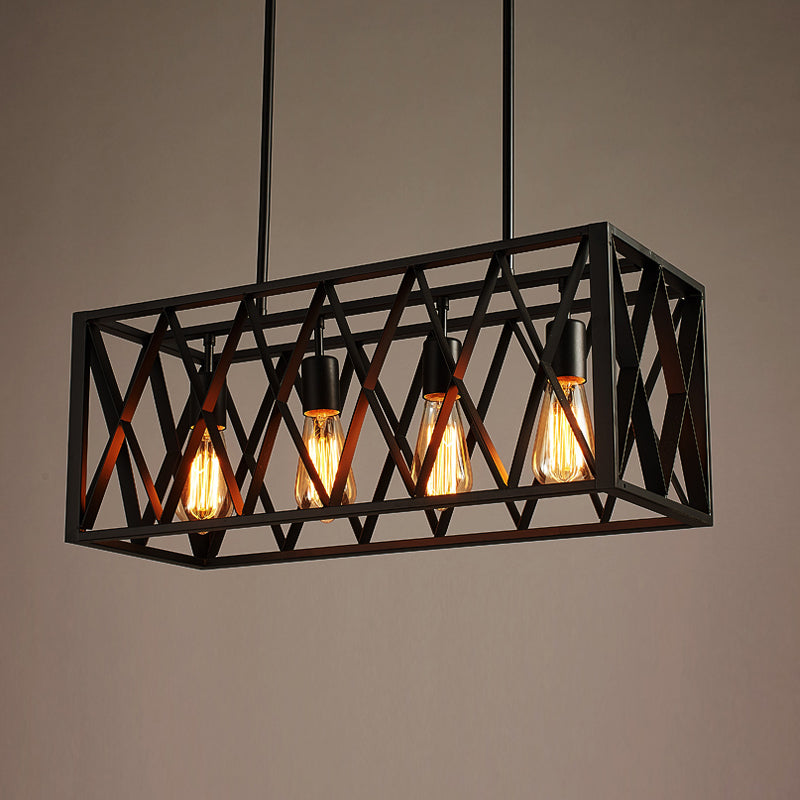Wrought Iron Black Rectangular Hanging Light Fixture - Industrial Style For Bar Island Lighting 4 /