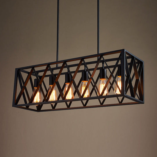 Wrought Iron Black Rectangular Hanging Light Fixture - Industrial Style For Bar Island Lighting 6 /