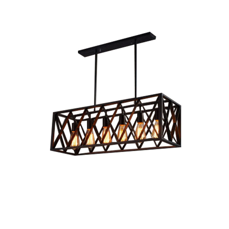 Wrought Iron Black Rectangular Hanging Light Fixture - Industrial Style For Bar Island Lighting