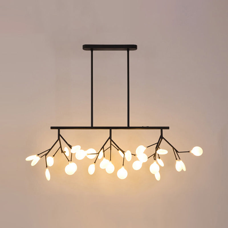 Minimalist Firefly Island Glass Lamp - 27-Bulb Suspended Lighting For Dining Room Black / White