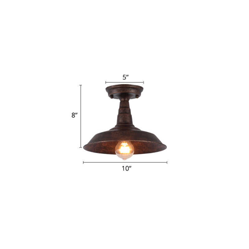 Rustic Metal Ceiling Lamp: Single Barn Shade Semi Flush Mount Lighting For Corridor