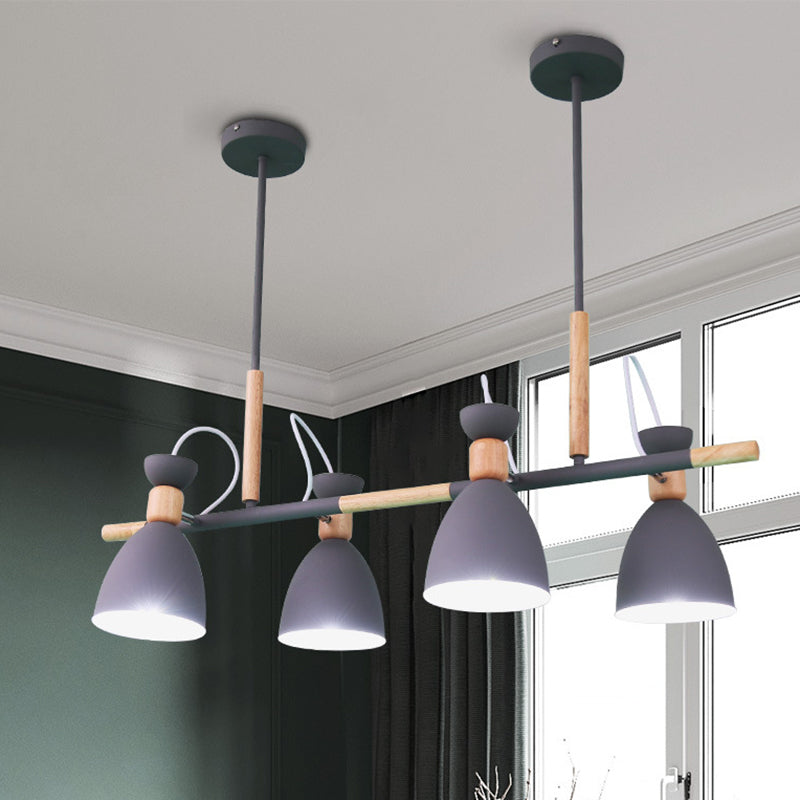 Nordic 4-Light Bell Metal Island Ceiling Hang Light - Adjustable For Dining Room Grey