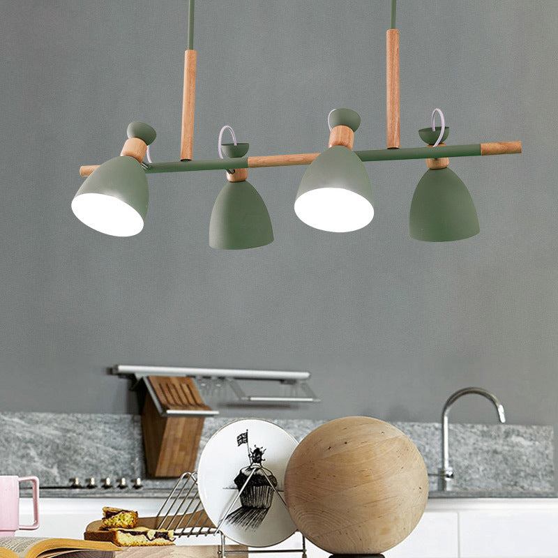 Nordic 4-Light Bell Metal Island Ceiling Hang Light - Adjustable For Dining Room Green