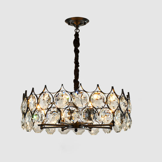 Postmodern Beveled Cut Crystal Chandelier Pendant Light - Elegant Hanging Lamp For Living Room Black