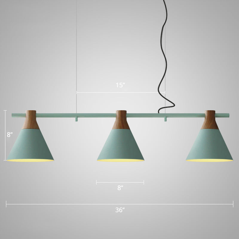 Macaron Metal Restaurant Pendant Light With 3 Conical Bulbs