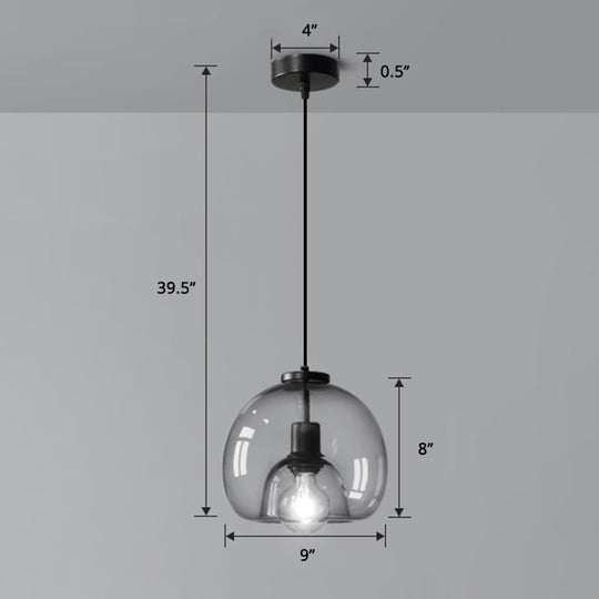 Hand-Blown Glass Dome Hanging Lamp Minimalist 1-Light Black Pendant Light Fixture over Table