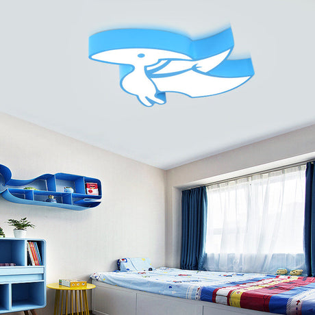 Dinosaur Led Flushmount Ceiling Lamp For Kids Room - Metal Flush-Mount Light Fixture Blue / White