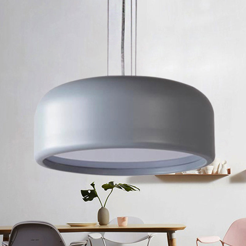 Modern Acrylic Drum Pendant Lamp 1 Light Grey/Coffee For Living Room Ceiling 14/19/23.5 Wide