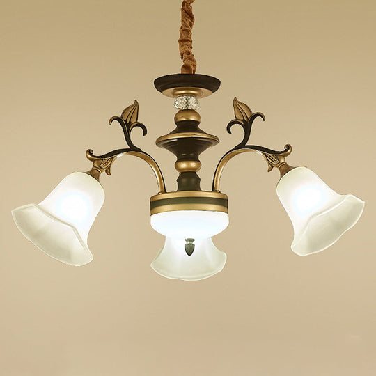 Traditional Flared Frosted Glass Ceiling Light Chandelier - 3/6 Lights Brass Finish 3 /