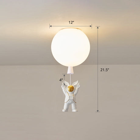 Kids Astronaut And Balloon Ceiling Light White 1-Bulb Flush Mount With Acrylic Shade