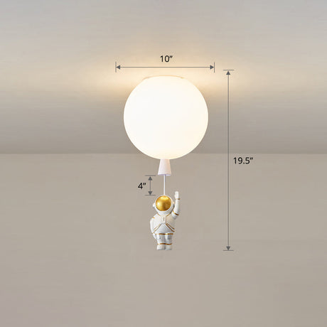 Kids Astronaut And Balloon Ceiling Light White 1-Bulb Flush Mount With Acrylic Shade