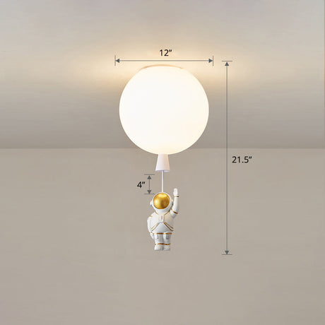 Kids Astronaut And Balloon Ceiling Light White 1-Bulb Flush Mount With Acrylic Shade