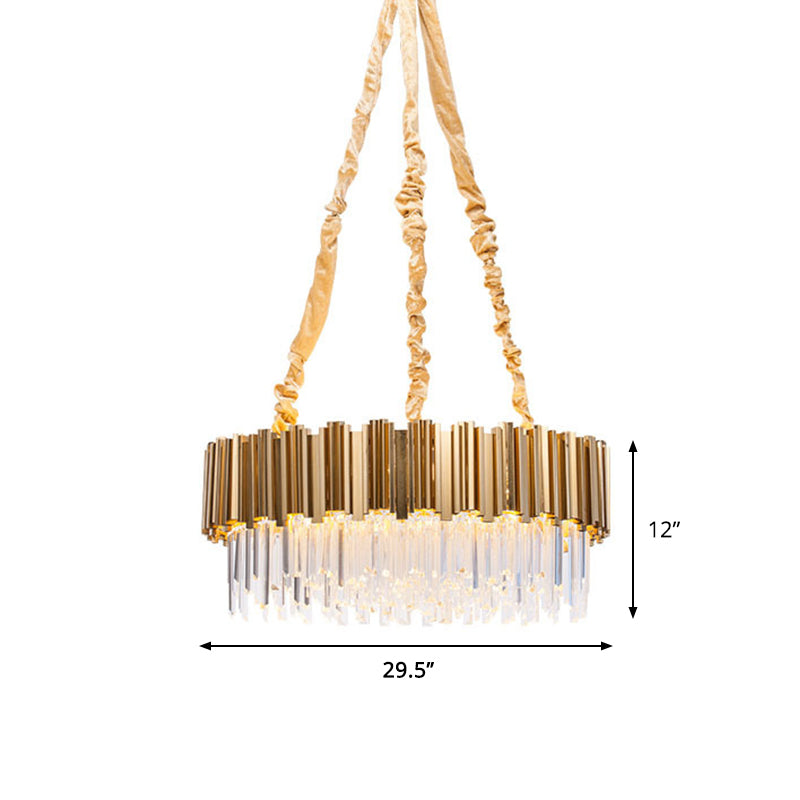Gold Crystal Icicles Hanging Chandelier - 10/15-Bulb Drum Shape 21.5/28 Dia