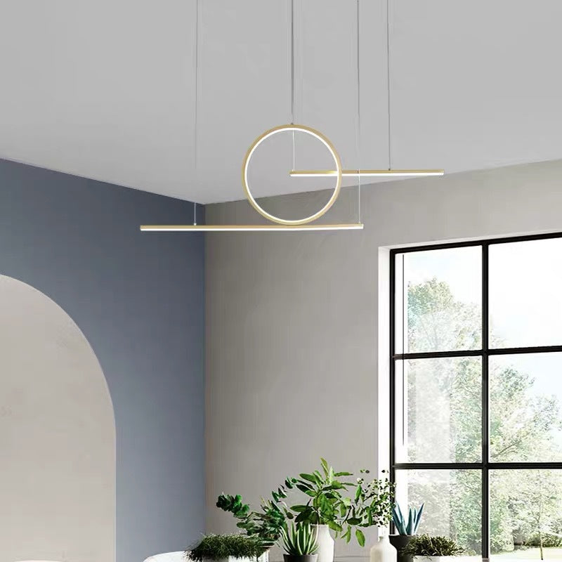 Minimalist Led Island Pendant Light With Halo Ring For Dining Room Gold