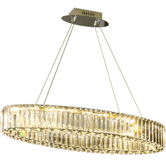 Contemporary Clear Crystal Prism Hanging Lamp For Dining Table - Island Light With K9 Crystals