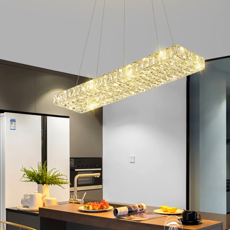 Rectangular K9 Crystal Ceiling Pendant Light - Contemporary Clear Dining Room Suspension Lamp /