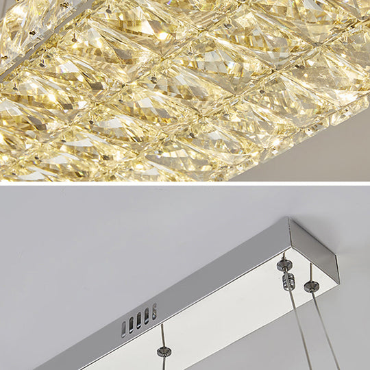 Rectangular K9 Crystal Ceiling Pendant Light - Contemporary Clear Dining Room Suspension Lamp