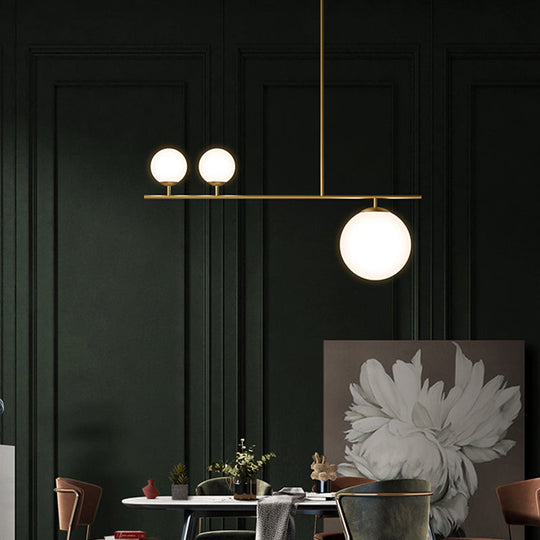 Minimalistic Brass Ball Pendant Light: Opal Glass Island Lighting For Dining Room (3-Light)