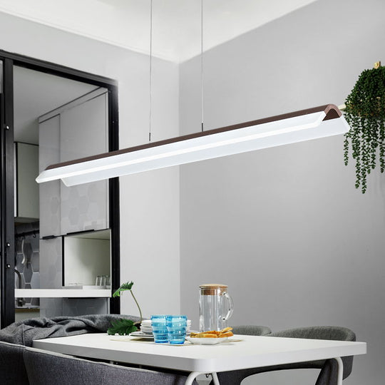 Sleek Coffee Led Pendant Light Fixture For Dining Room - Bend Aluminum Island Lamp / 31.5 Warm