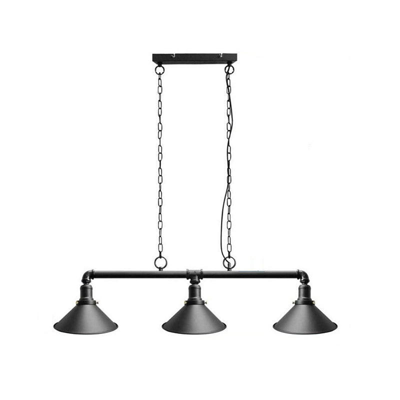 Industrial Conical 3-Head Black Hanging Ceiling Light For Restaurants / Funnel