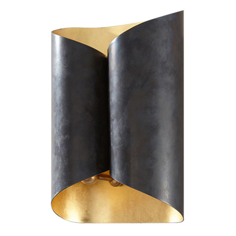 Postmodern Roll Shape Metal Wall Lamp Sconce - 2-Bulb Mount Light For Stairs Gold-Black / 10.5