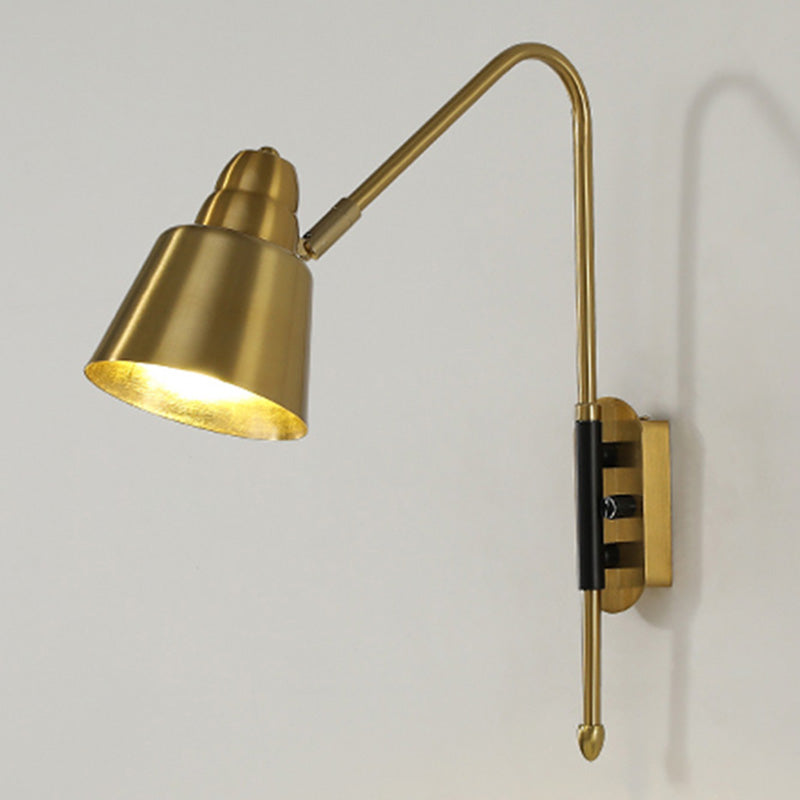 Swivel Shade Wall Mount Light - Sleek Metal Bedside Reading Lamp With V-Shaped Arm Gold / Wide Flare