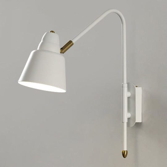Swivel Shade Wall Mount Light - Sleek Metal Bedside Reading Lamp With V-Shaped Arm White / Wide