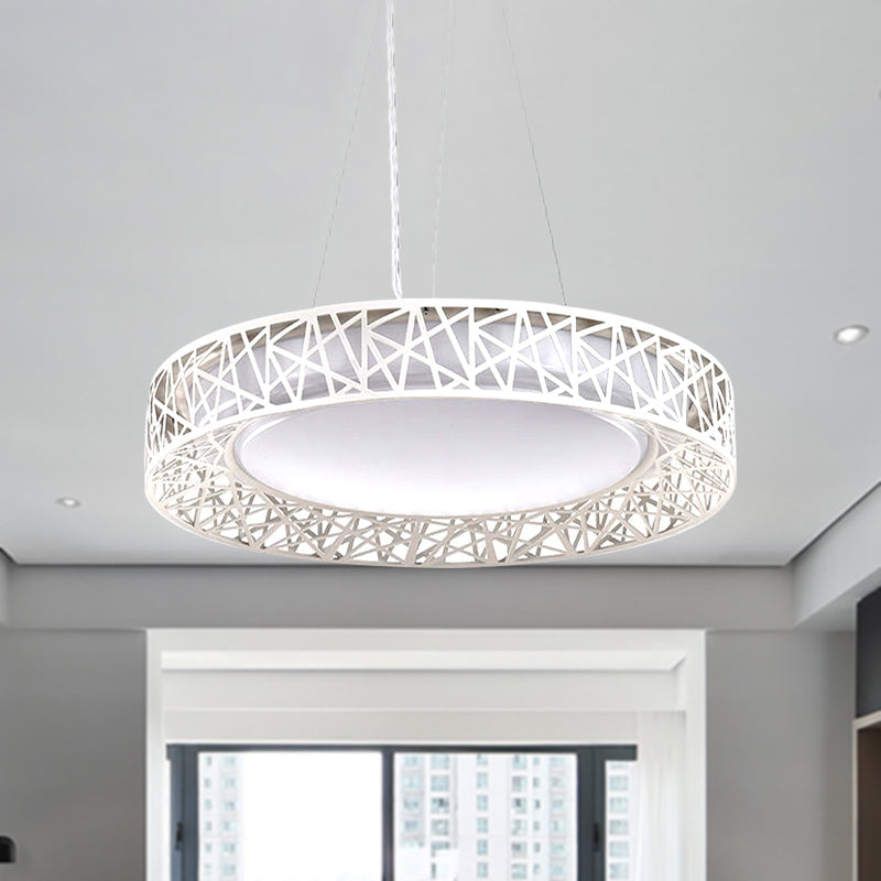 Laëtitia - Nordic Drum Hanging Pendant Light Metal Led White Ceiling With Hollow Design In