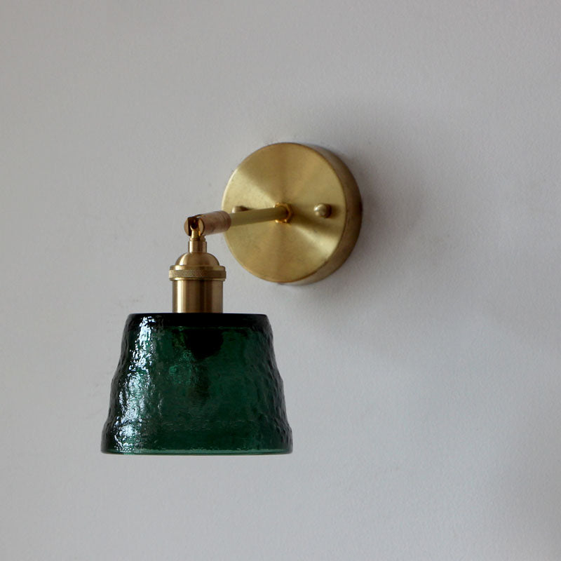 Vintage Brass Wall Sconce With Adjustable Reading Light - Water Glass & Tapered Design Green