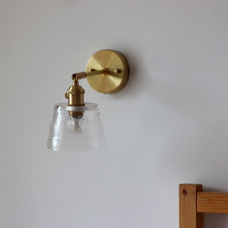 Vintage Brass Wall Sconce With Adjustable Reading Light - Water Glass & Tapered Design Clear