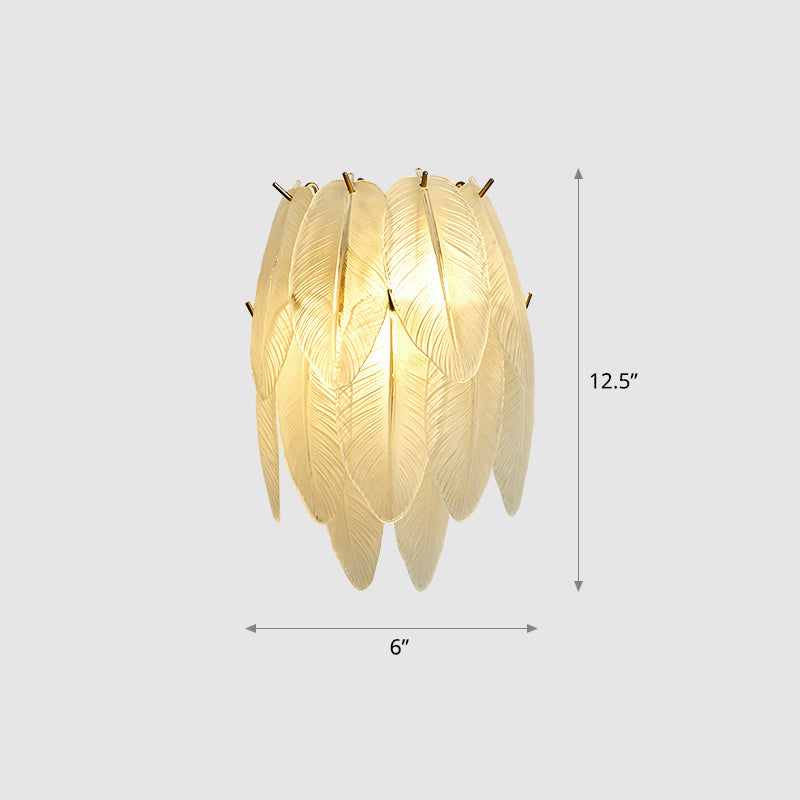 Art Deco Brass Finish Leaf Sconce Lamp - Clear Glass 2-Bulb Wall Mounted Light For Dining Room