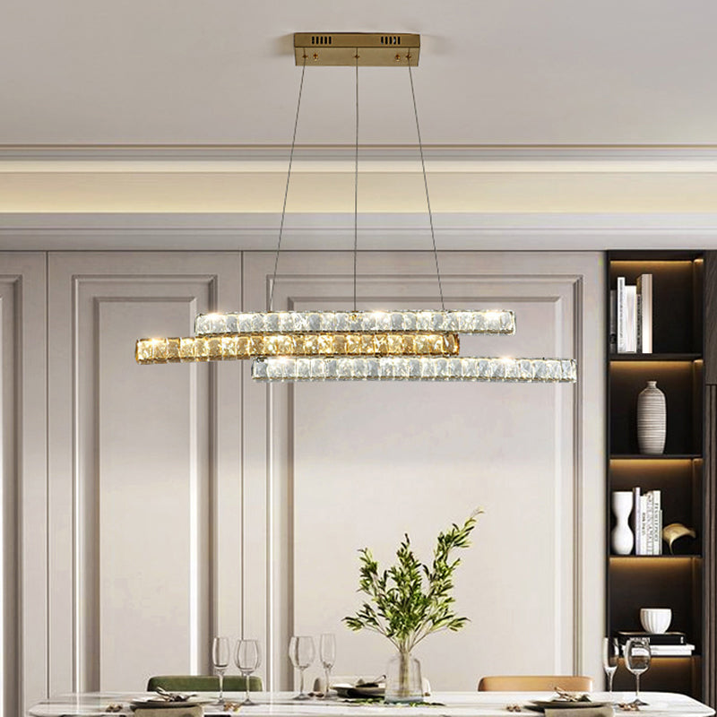 Gold Linear Island Pendant Light With Crystal Accents And Led Minimalist Design