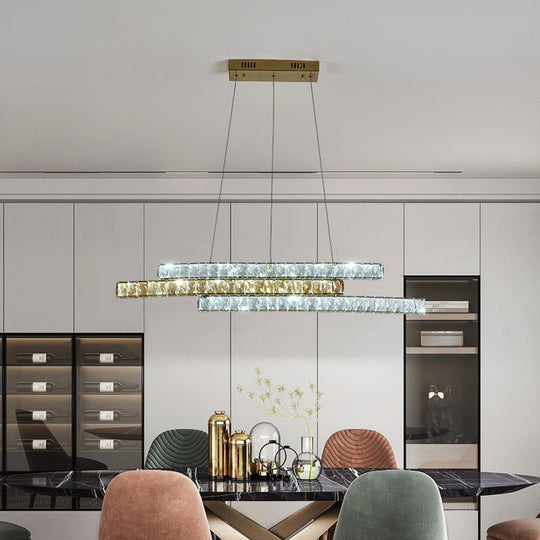 Gold Linear Island Pendant Light With Crystal Accents And Led Minimalist Design