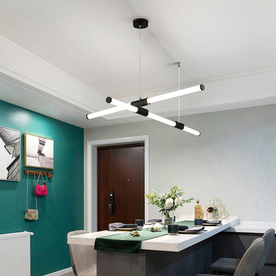 Minimalist Glass Tube Pendant Lamp With Frosted White Shade And Black Led For Offices