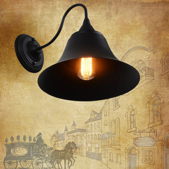 Vintage Matte Black Wall Lamp With Gooseneck Arm - Balcony Light Fixture