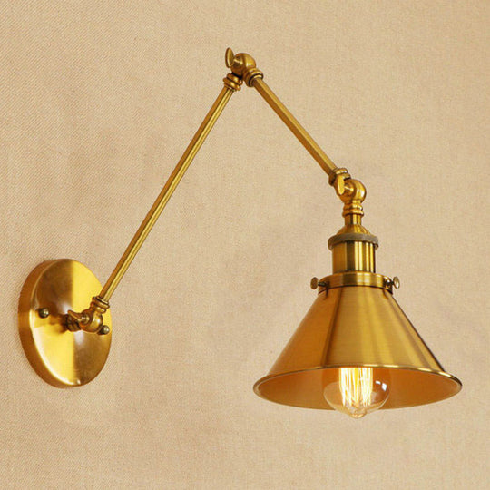Vintage Conical Reading Wall Lamp With Flexible Swing Arm Gold