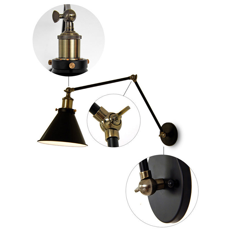 Vintage Conical Reading Wall Lamp With Flexible Swing Arm