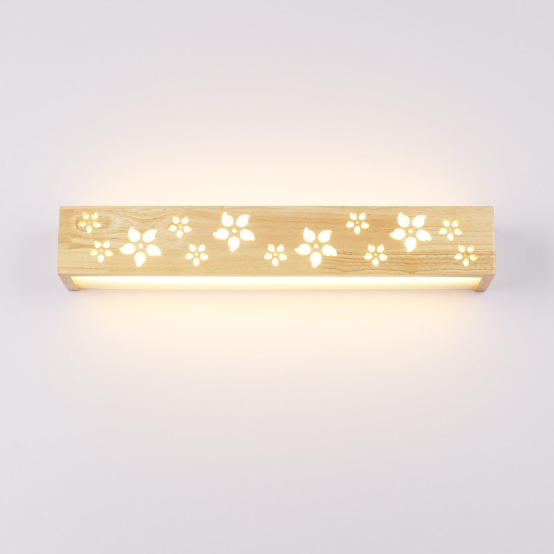 Japanese Style Wooden Flower Wall Lamp With Shelf & Beige Led Sconce Light Wood / 18 Natural