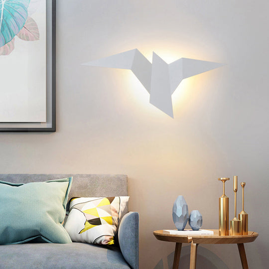 Artistic Metal Origami Bird Led Sconce For Living Room Wall White