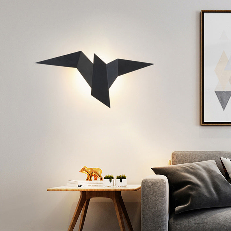 Artistic Metal Origami Bird Led Sconce For Living Room Wall Black