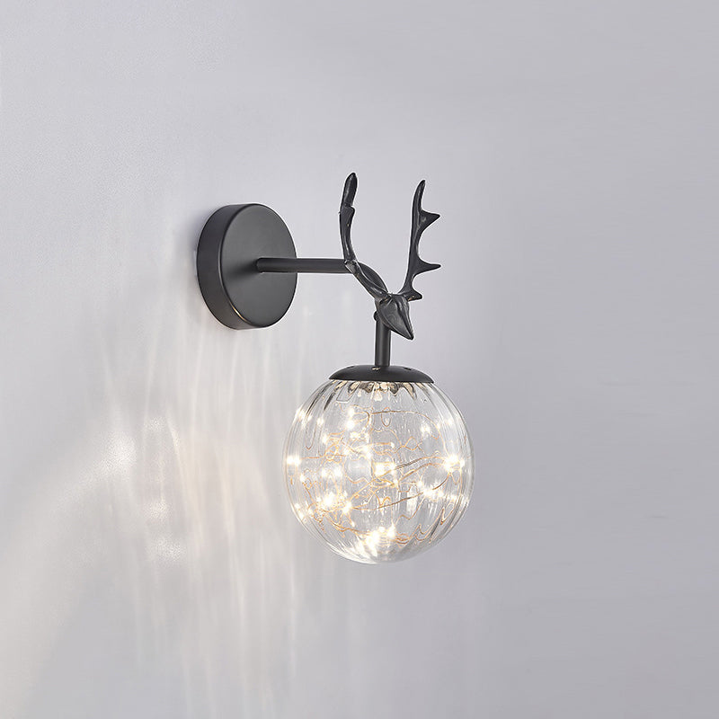 Minimalist Led Bedroom Sconce With Antler And Glass Design - Wall Mount Lamp Starry String Black /