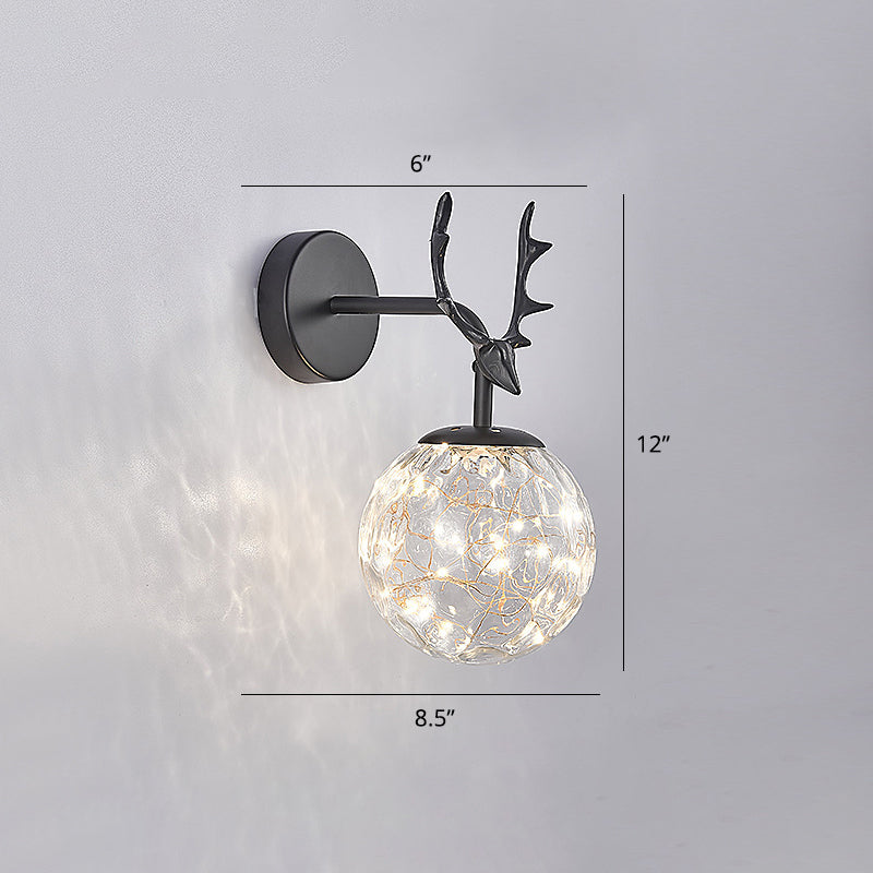 Minimalist Led Bedroom Sconce With Antler And Glass Design - Wall Mount Lamp Starry String