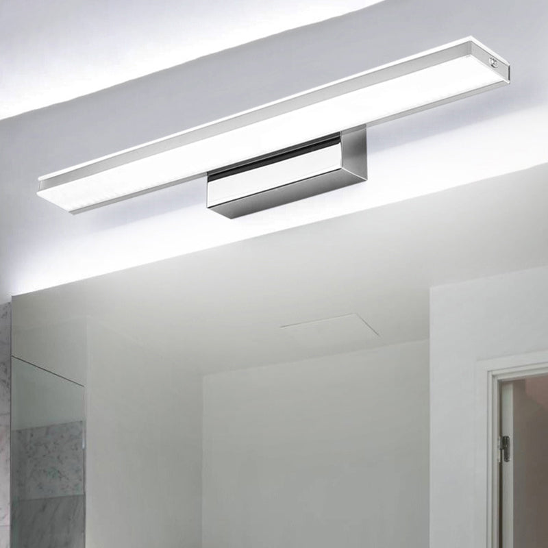Modern Led Bathroom Vanity Light - Stainless Steel Wall Mount Lamp In White Rectangle Design / 16.5