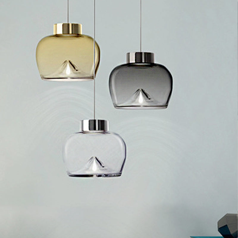 Nordic Style Dome Pendant Lighting: Tan/Clear/Smoky Glass, 1-Light Hanging Ceiling Lamp in Warm Light