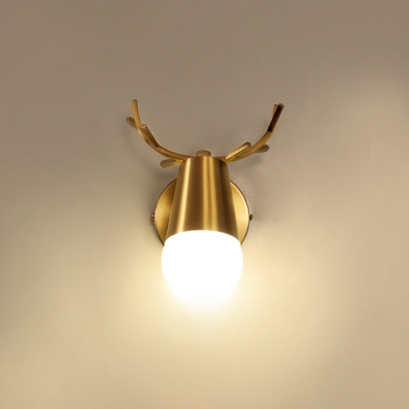 Postmodern Metal Brass Sconce Light With Exposed Bulb Design - Antler Vanity Wall Fixture 1 /