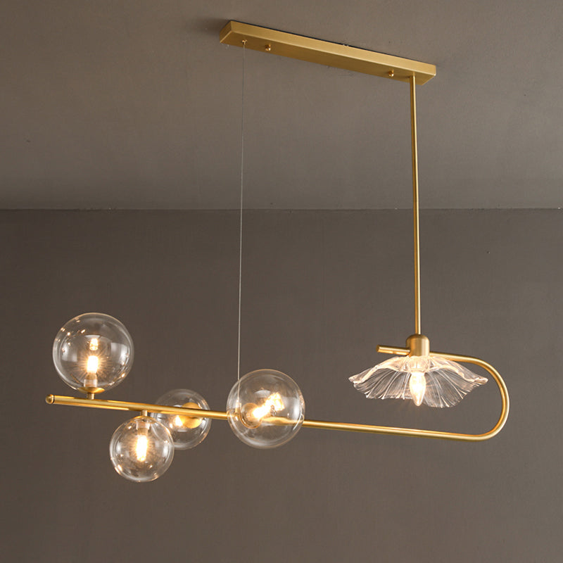 Stylish Brass Finish Postmodern Suspension Lamp With Glass Shade - Creative Island Light Featuring