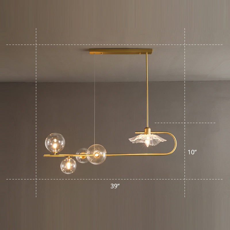 Stylish Brass Finish Postmodern Suspension Lamp With Glass Shade - Creative Island Light Featuring