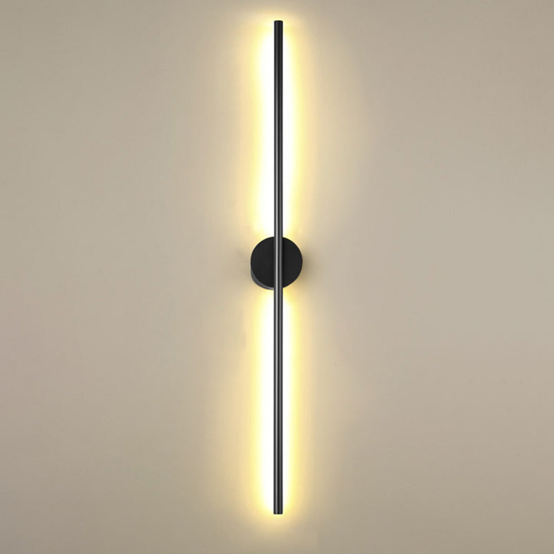 Modern Black Led Wall Sconce For Living Room - Stylish Metallic Fixture / Round Canopy 23.5